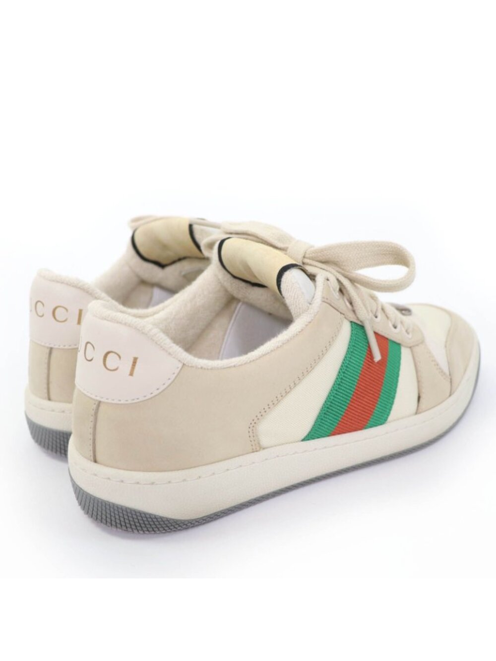 Gucci Leather Web Stripe GG Marmont Vintage Logo Low Cut Sneakers Beige - Picture 3 of 13